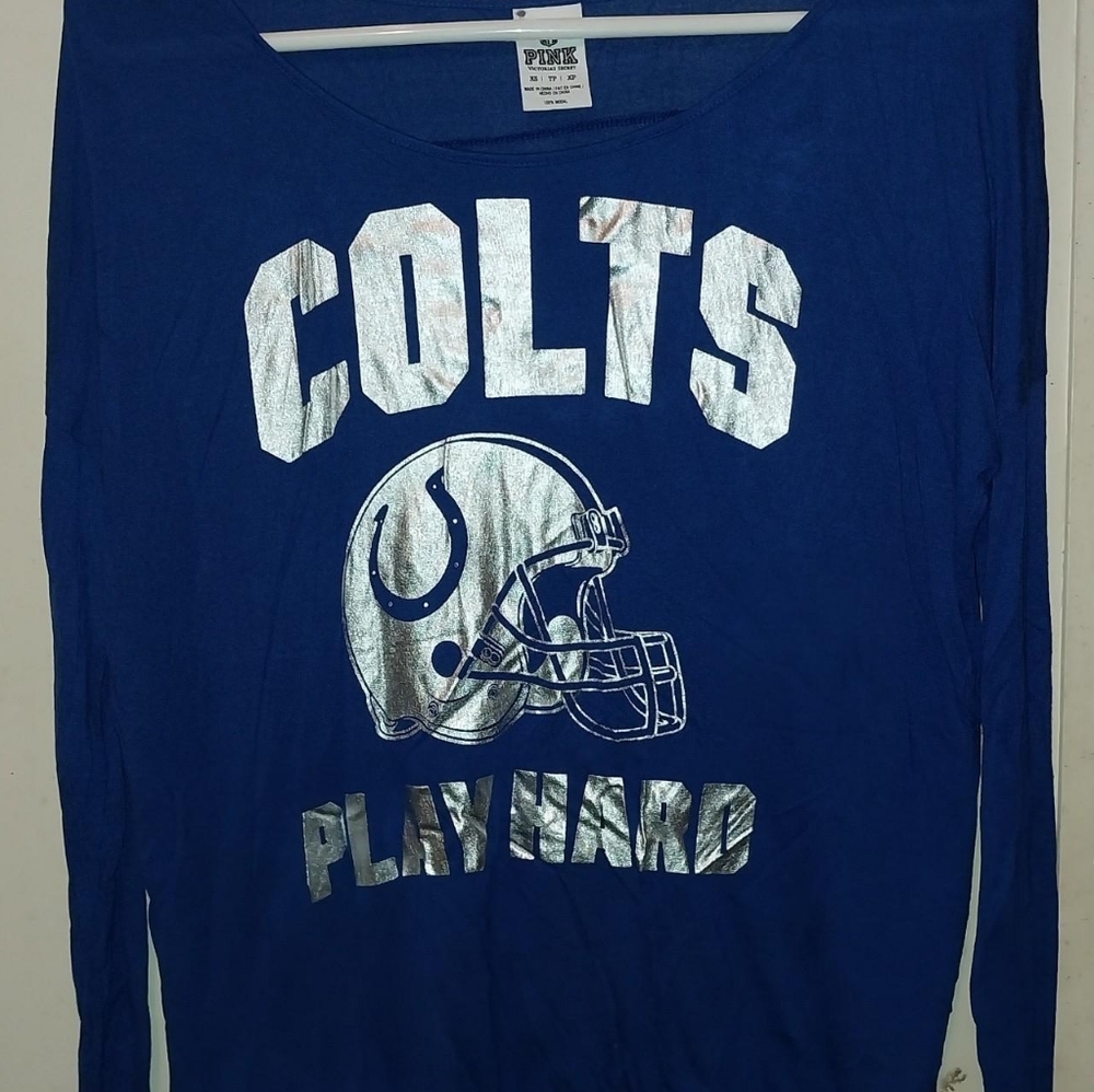 Victoria Secret Pink long sleeve blue and silver Indianapolis Colts Shirt NWOT - Picture 1 of 4